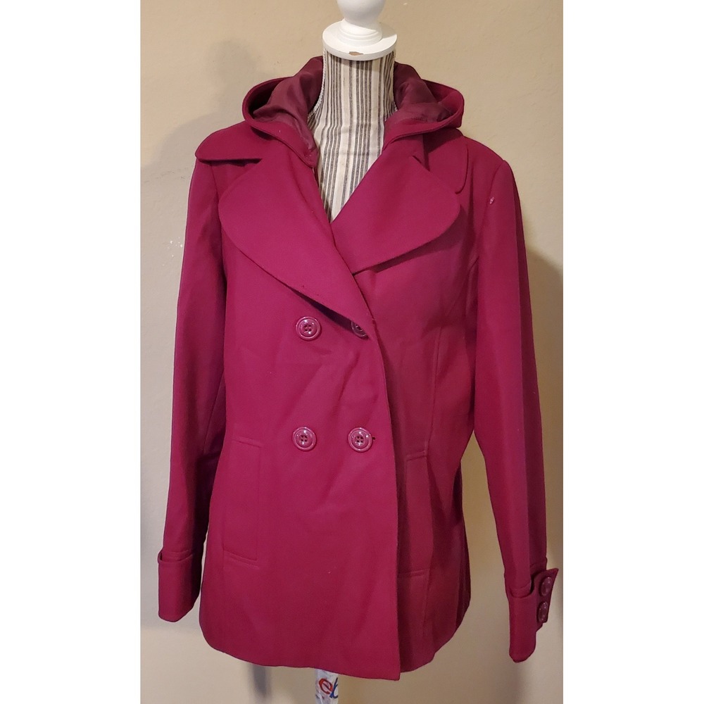 New York & Company Magenta Pink Wool Blend Hooded Peacoat Jacket Plus Size 18